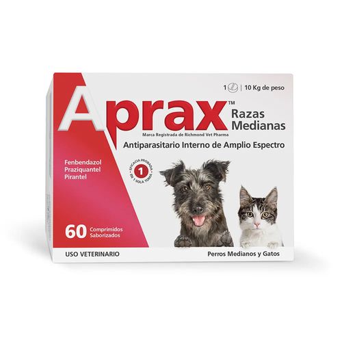 Aprax Antiparasitario Interno De Amplio Espectro Para Perros Y Gatos De Razas Medianas X4 Tabletas