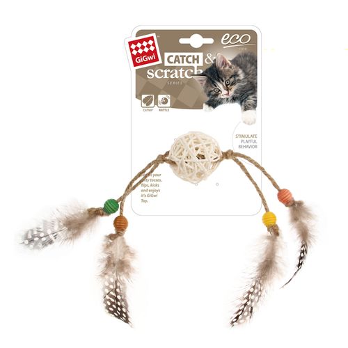 GiGwi Juguete Para Gato Línea Eco Catch & Scratch Plumas Café