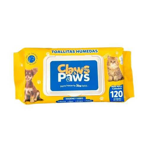 Claws & Paws Toallitas Húmedas Para Perros y Gatos X120 Unidades