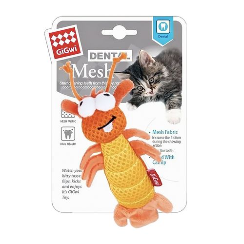 GiGwi Juguete Para Gato Dental Mesh Camaron Naranja con Catnip