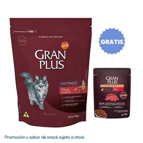 Gran Plus Gato Adulto Castrado Carne y Arroz 3 kg