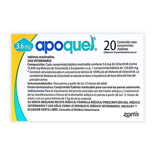 Apoquel Masticable 3.6 mg X20 Tabletas