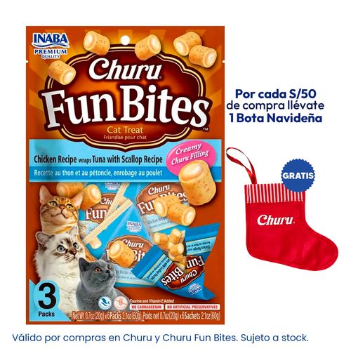 Churu Fun Bites Snacks Para Gato Pollo, Atún y Ostiones X3 Packs