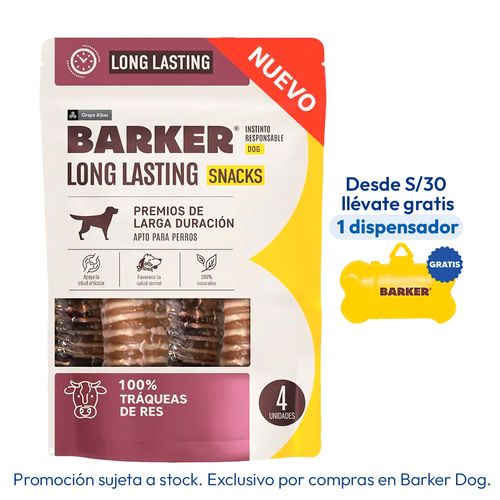 Barker Long Lasting Snacks Tráqueas De Res X4 Unidades
