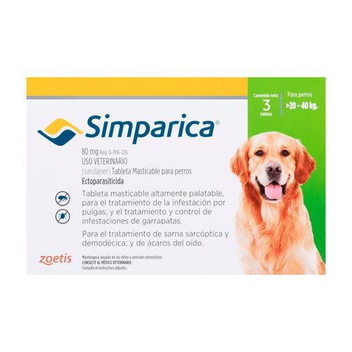 Simparica 20 - 40 kg (80 mg) X3 Tabletas