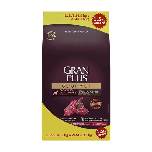 Gran Plus Gourmet Adulto Raza Mediana y Grande Cordero y Arroz 16.5 kg