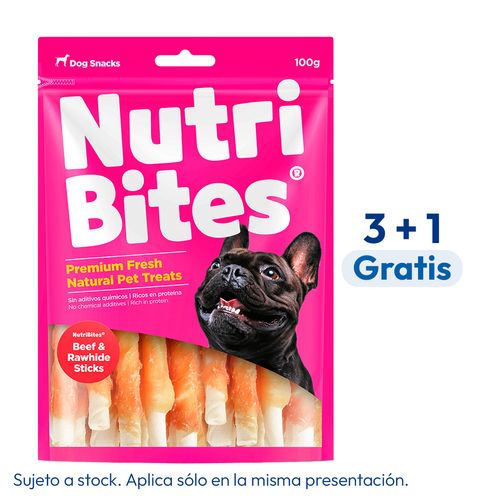NutriBites Snacks Para Perros Beef & Rawhide Sticks 100 gr