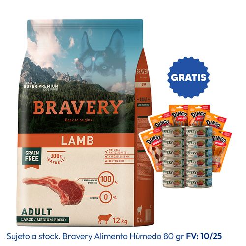 Bravery Adulto Raza Mediana y Grande Cordero 12 kg