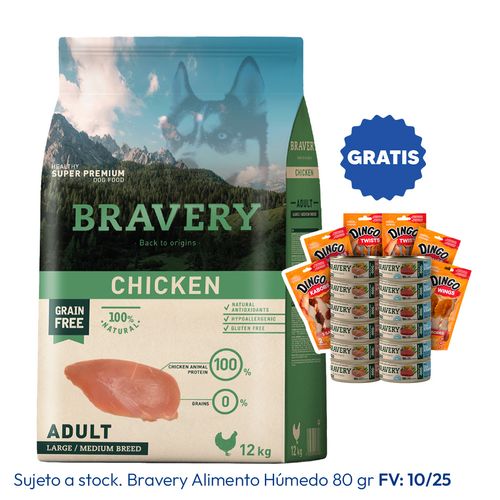 Bravery Adulto Raza Mediana y Grande Pollo 12 kg