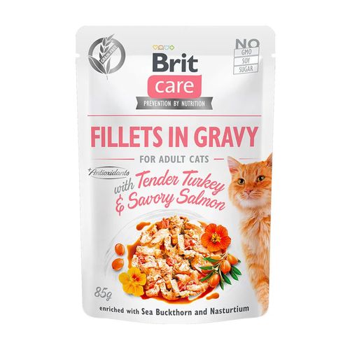 Brit Care Cat Fillets In Gravy Tender Turkey y Savory Salmon 85 gr