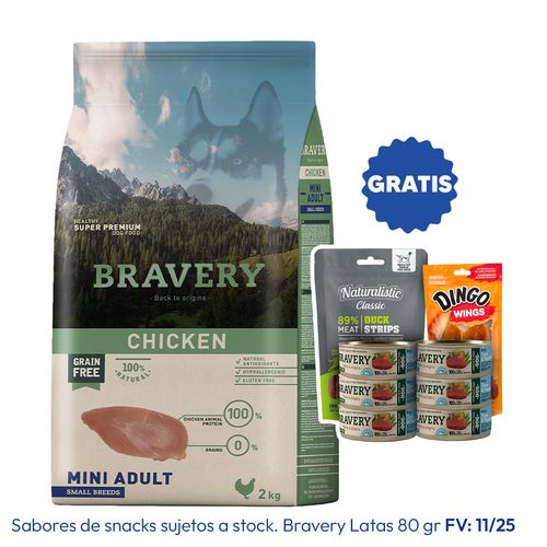 Bravery Adulto Raza Mini y Pequeña Pollo 2 kg