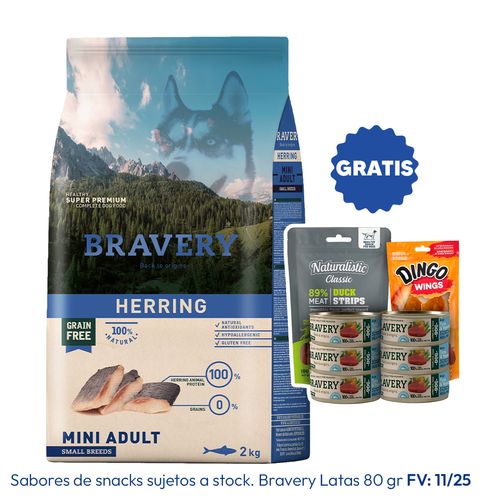 Bravery Perro Adulto Raza Mini y Pequeña Arenque 2 kg