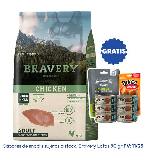 Bravery Adulto Raza Mediana y Grande Pollo 4 kg
