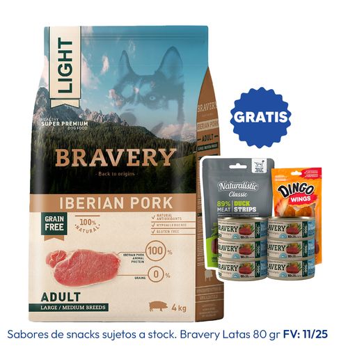 Bravery Adulto Raza Mediana y Grande Cerdo Ibérico Light 4 kg
