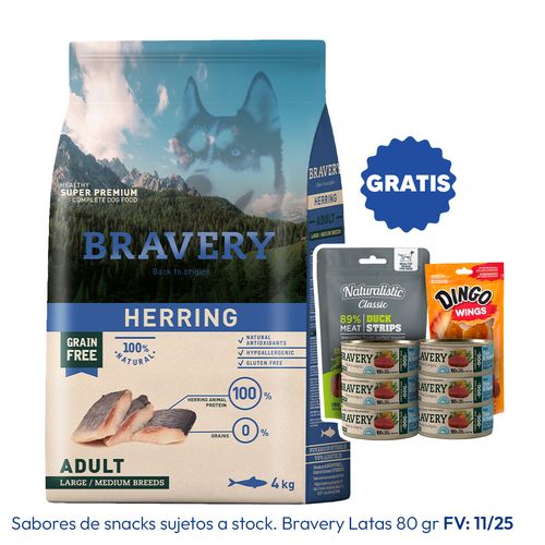 Bravery Adulto Raza Mediana  y Grande Arenque 4 kg
