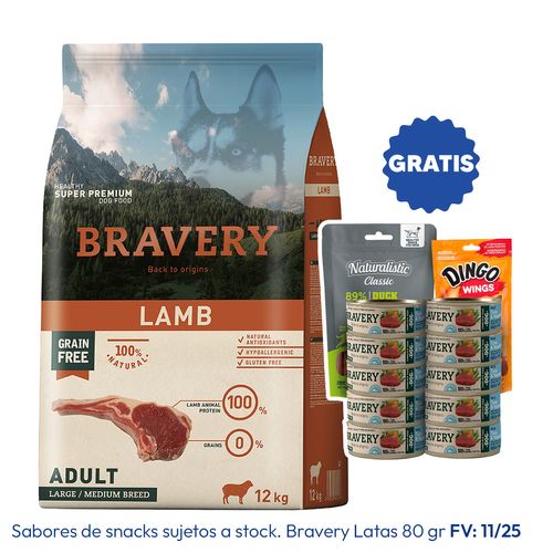 Bravery Adulto Raza Mediana y Grande Cordero 12 kg
