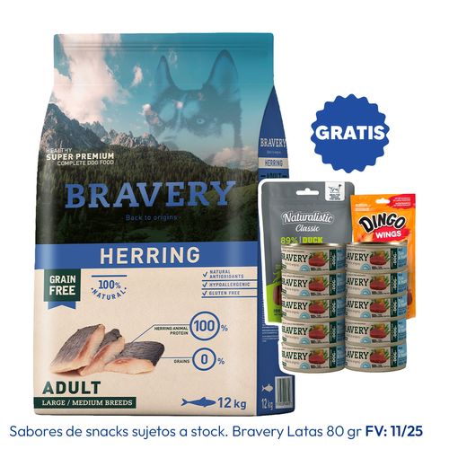 Bravery Adulto Raza Mediana y Grande Arenque 12 kg