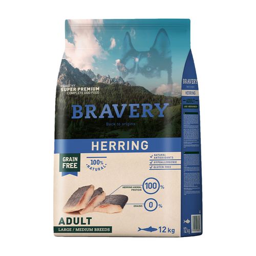 Bravery Adulto Raza Mediana y Grande Arenque 12 kg