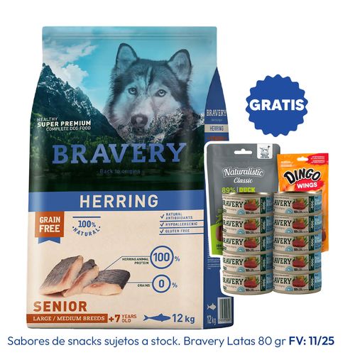 Bravery Senior Raza Mediana y Grande Arenque 12 kg