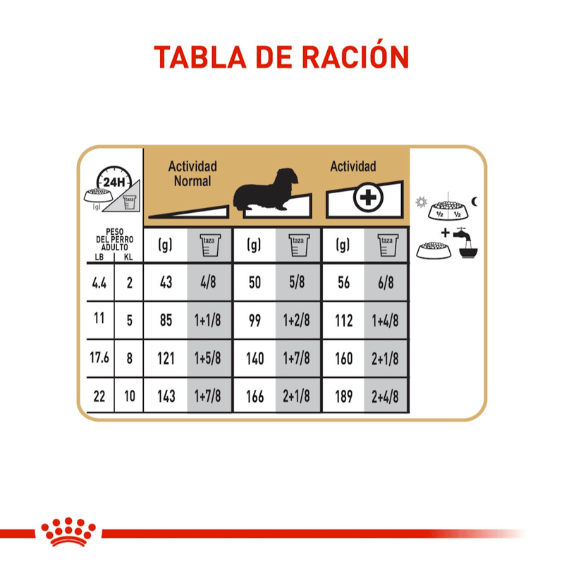BHN DACHSHUND ADULT - TABLA DE RACION
