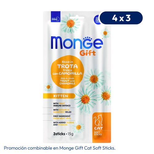 Monge Gift Feline Soft Sticks Kitten (Trucha Con Manzanilla) 15 gr