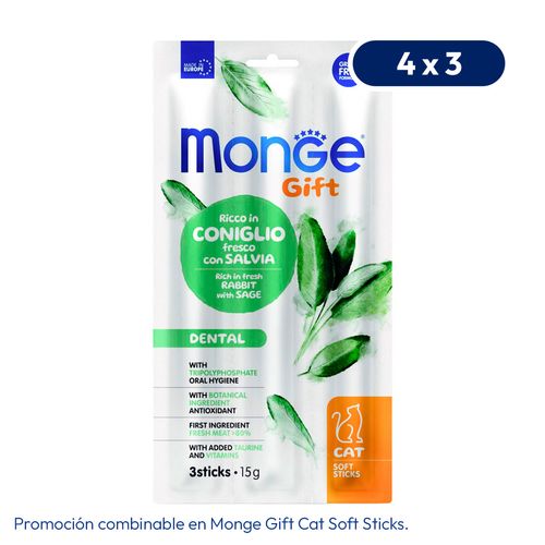 Monge Gift Feline Soft Sticks Dental (Conejo Con Salvia) 15 gr