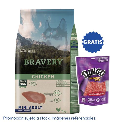 Bravery Adulto Raza Mini y Pequeña Pollo 2 kg